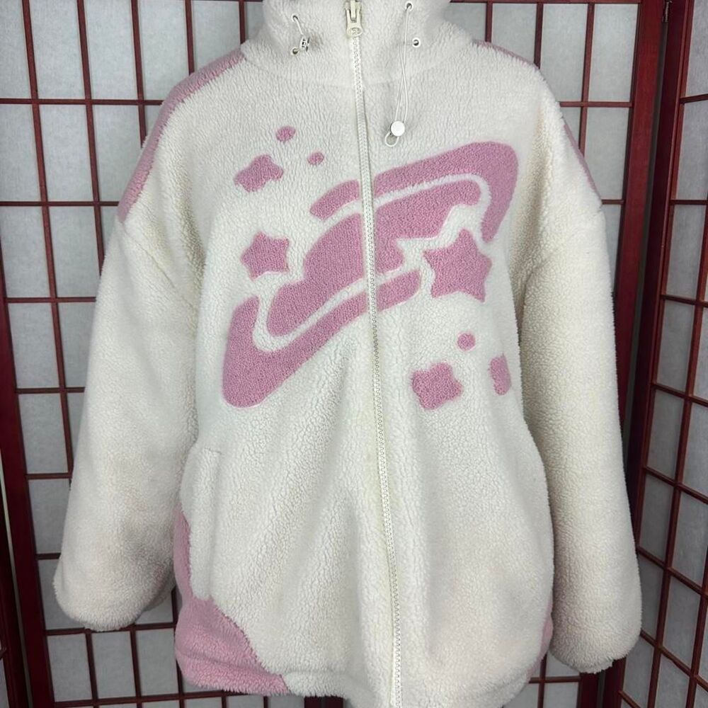 Aelfric Eden Star Sky White Pink Fleece Zip Up Oversized Jacket Small
